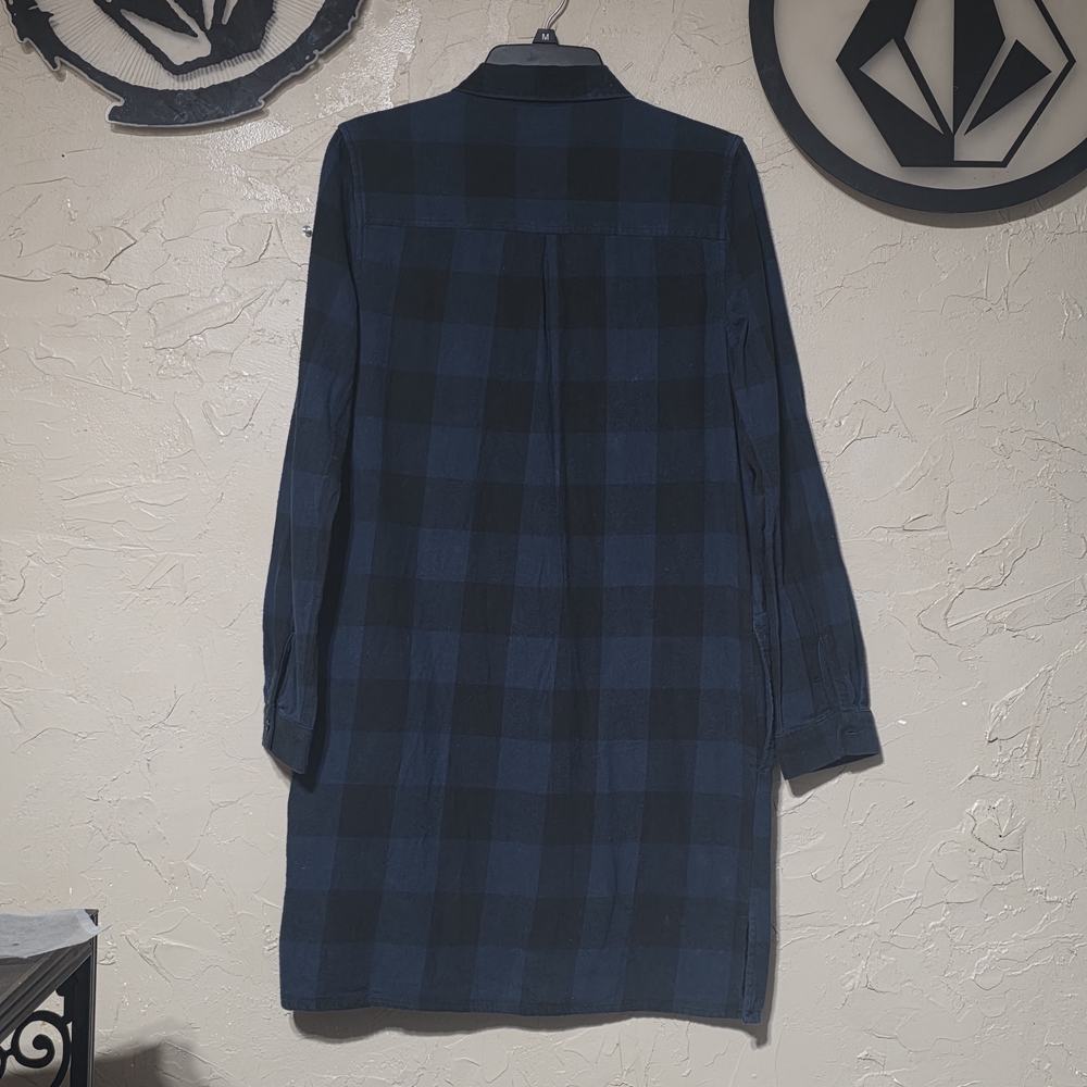 VANS Navy Blue Black Buffalo Plaid Flannel Button Down Tunic Shirt Dress Pockets - Picture 2 of 11
